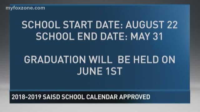 2018 2019 SAISD School calendar approved myfoxzone com